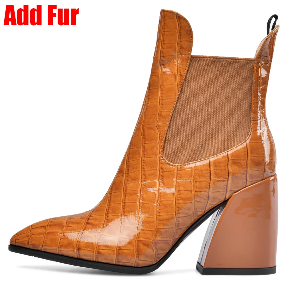 orange 2 thin fur BONJOMARISA; Новинка; Размеры 33-43; Роскошные брендовые дизайнерские ботиночки; женские Качественные ботильоны из натуральной кожи; коллекция года; женская обувь на высоком каблуке - Цвет: orange 2 thin fur