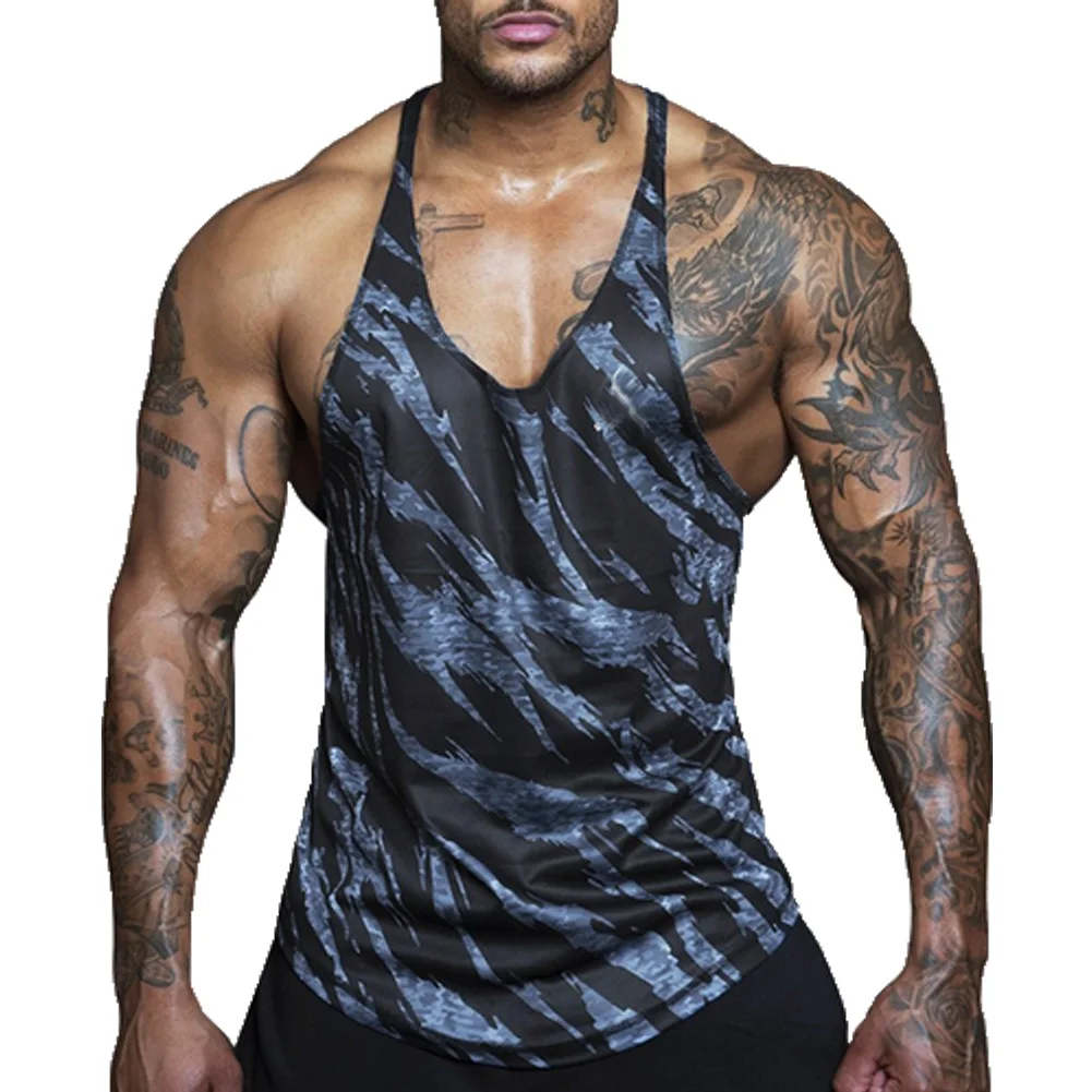 

Summer Clothes Gym Men Bodybuilding Camo Sleeveless Single Tank Top Muscle Stringer Athletic Fitness Vest Tops
