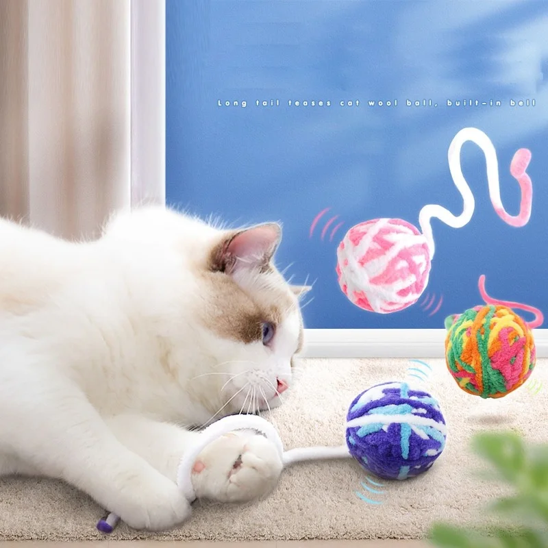

Cat Toy Colorful Pets Fidget Bouncy Ball Of Wool Toys Bell Balls Mascotas Игрушки Cat Accessories Interactive Pet Supplies 고양이