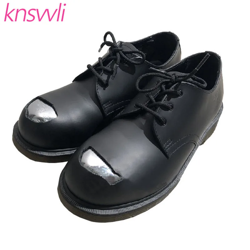 Черная обувь из натуральной кожи на шнуровке в британском стиле женская толстой