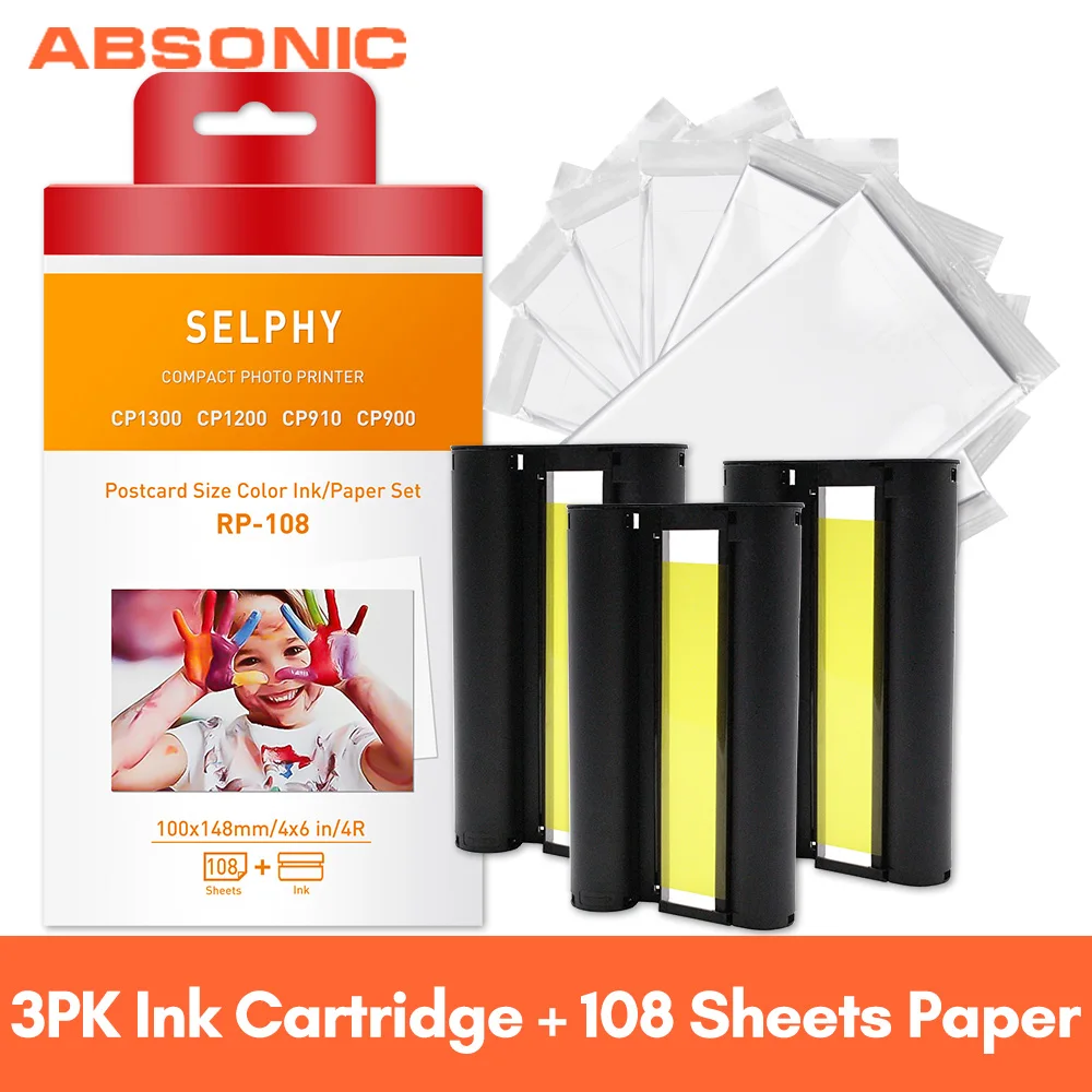 6" Color Ink and Paper Set Compatible for Canon Selphy Photo Printer CP1200 CP1300 CP910 CP900 KP 108IN KP-36IN KP-108IN KP-36IN