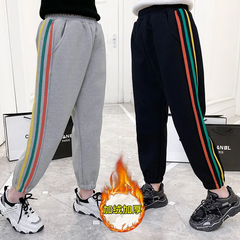 

Kids Girls Winter Pants with Fleece New Fashion Rainbow Side Stripe Girls Casual Sport Pants Sweatpants Children School Trousers