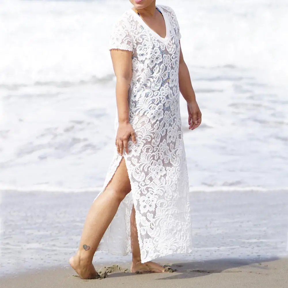 Новое поступление 2020 Женская летняя сексуальная белая кружевная пляжная одежда