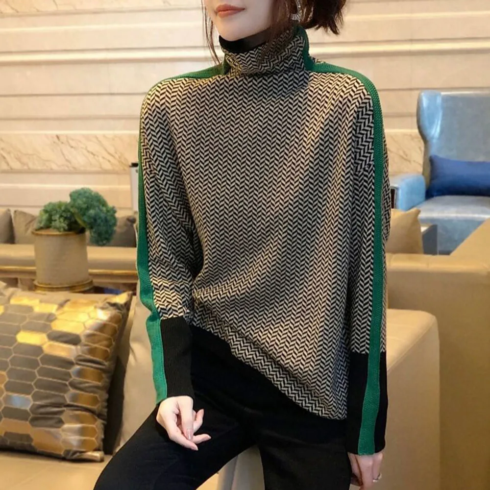 

Striped Turtleneck Sweater For Women Long Sleeve Bottoming Shirt Winter Inside Knitwear Fashion Ladies Autumn Tops New Trendy