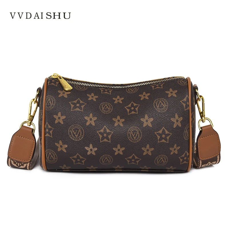 

VV Brand Small Leather Bag Women's New Fashion Women Bag Classic Barrel Shaped one Shoulder Messenger Bag Crossbody Casual Brown
