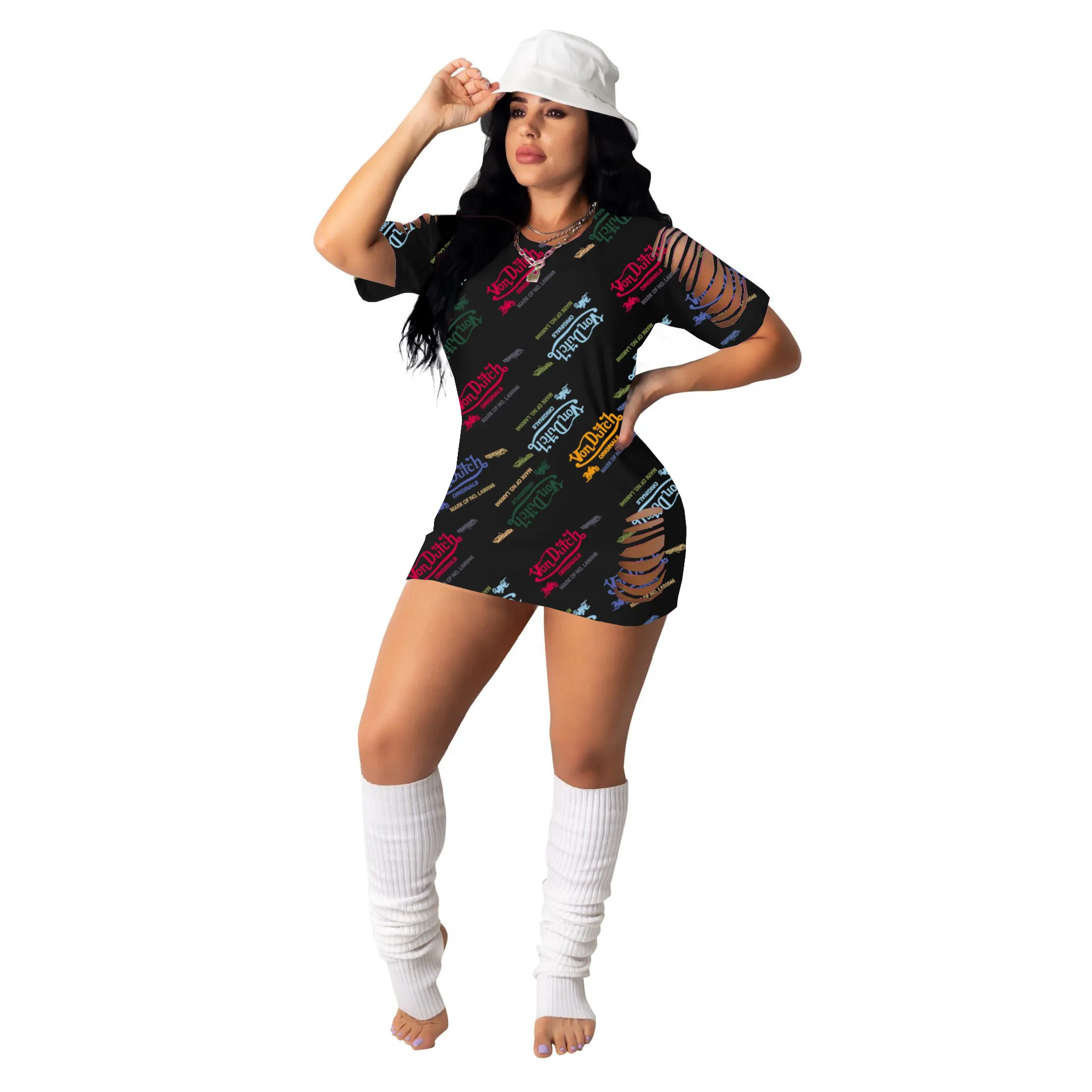 

FNOCE Cross-border Foreign Trade Women's fashion Burnt Flower Printing Fashion Casual Loose Dress Women's clothing