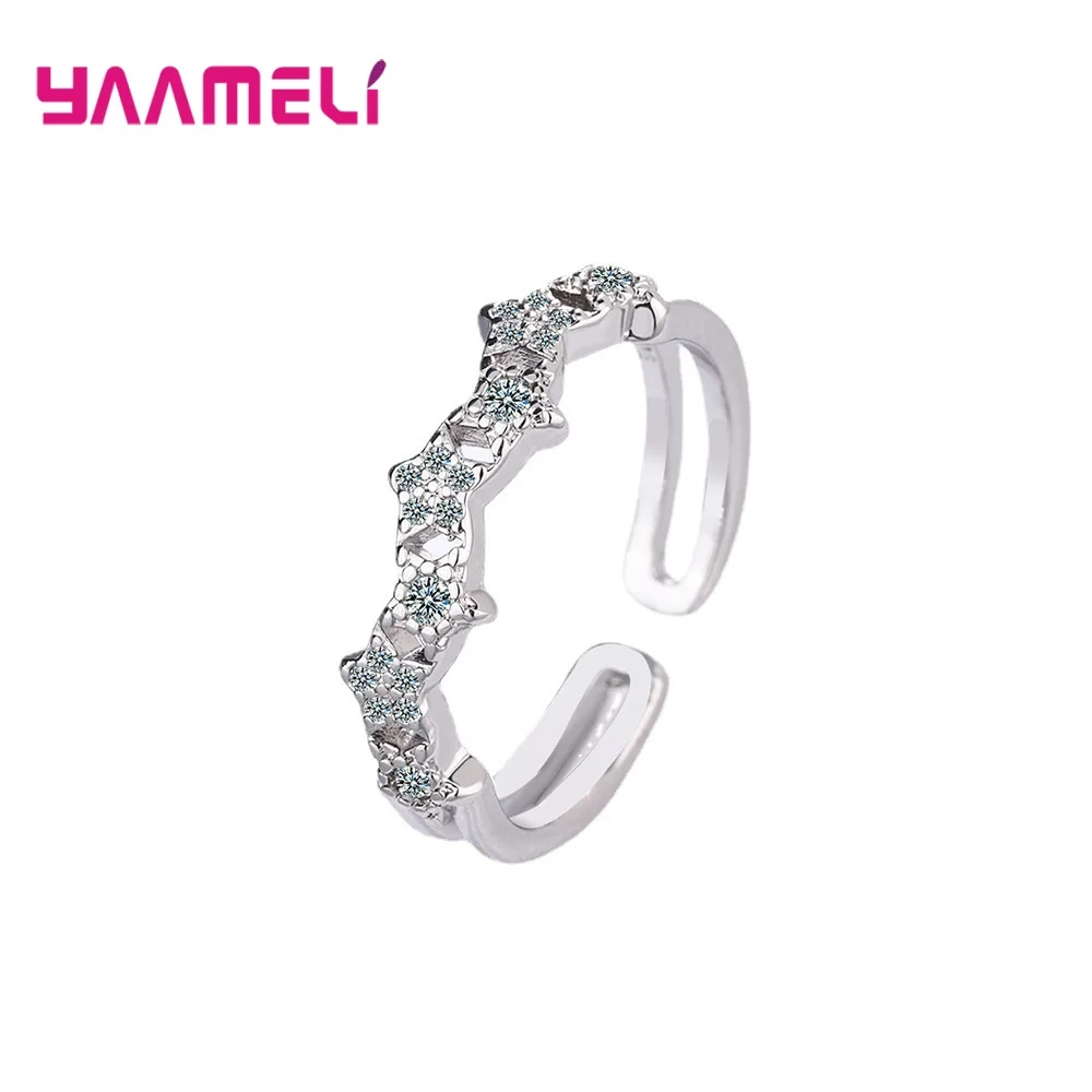 

925 стерлингового серебра милые звезды Кристалл изменяемые кольца для женщин девочек Свадебные обручальные модные ювелирные изделия подаро...