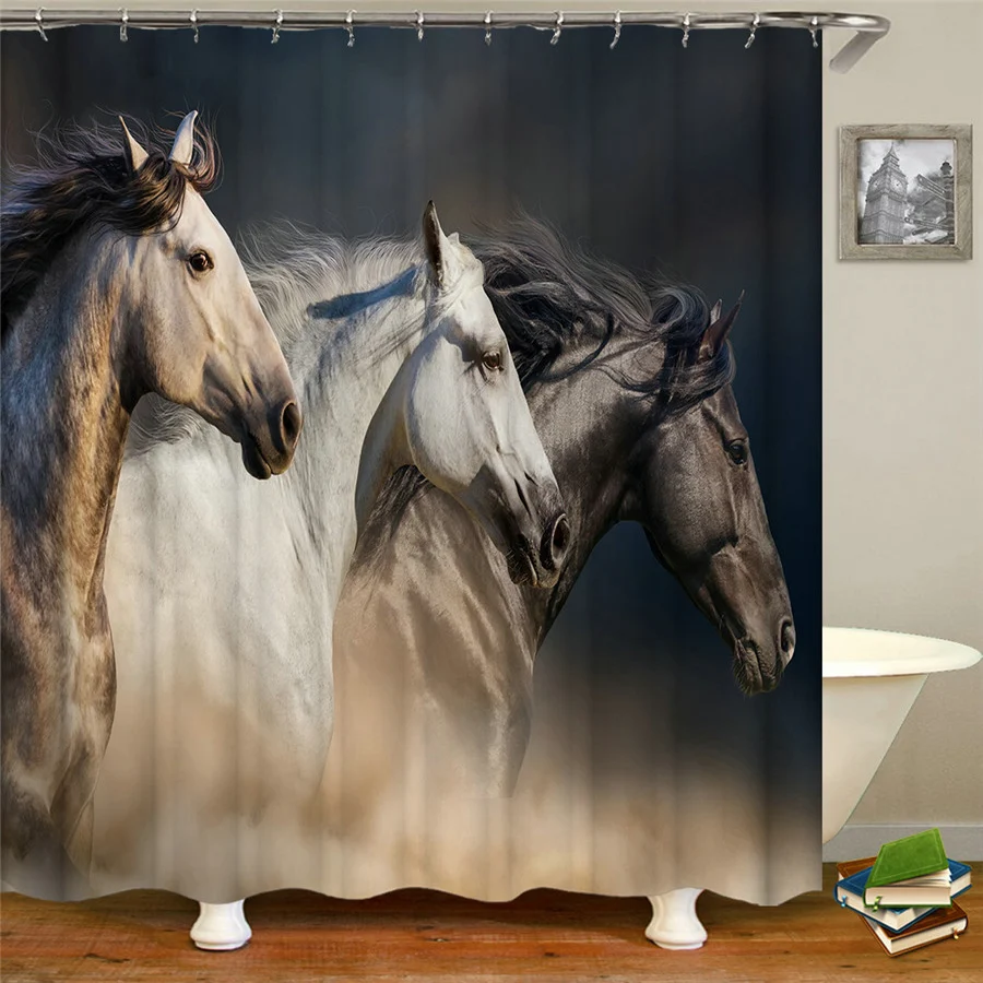 

Horse Animal Shower Curtain Waterproof Cartoon Bath Curtains 3d Printed Bathroom Cloth With Hooks Home 180*200cm Bath Screen