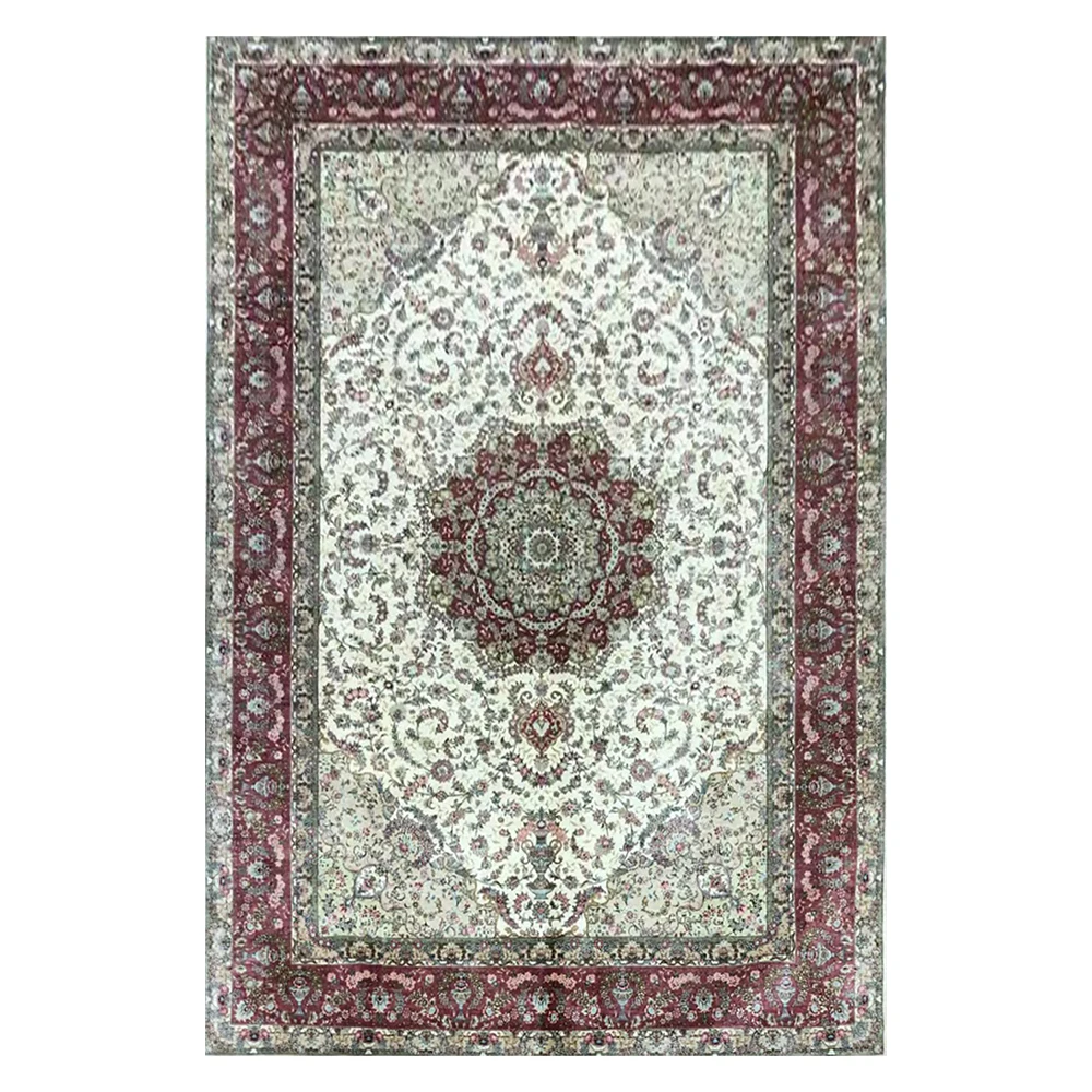 

6.56Mx9.84Feet Handmade Silk Classic Carpet Ivory Hand Woven Rugs