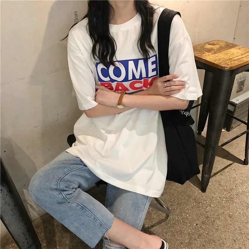 

New Short-sleeved Women's T-shirt Korean Loose Top Cotton Comfortable Fashion T Shirt Letter Printing O-neck Tshirt