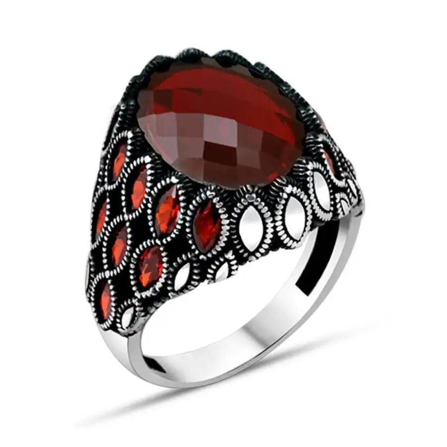 

Sterling Silver Man Ring Natural Stone(Zircon) Ottoman Silver,Handmade 925k Made in Turkey Outstanding Gift
