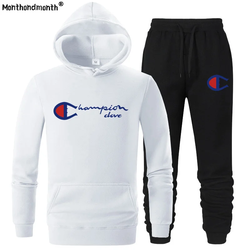 

Fashion Brand Men Set Hoodies+Pants 2 Pieces Sets Autumn Winter 2 Pieces Sets Tracksuit Men Sports Hoodie + Casual Pants Suit