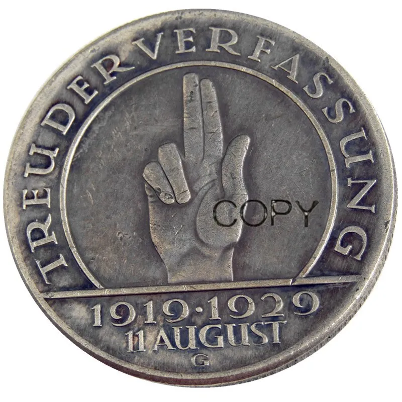 Германия Веймар Республика 1929A E G 3 шт 5 рейхсмартк Посеребренная редкая копия