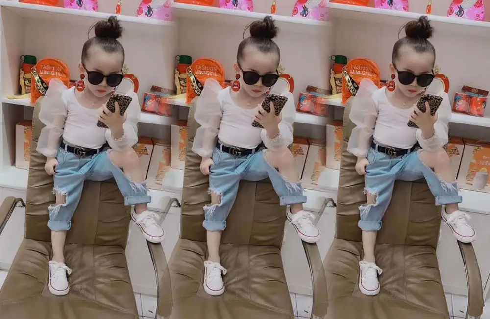 Футболки для девочек 2020 Детские сетчатые с длинным рукавом в стиле пэчворк