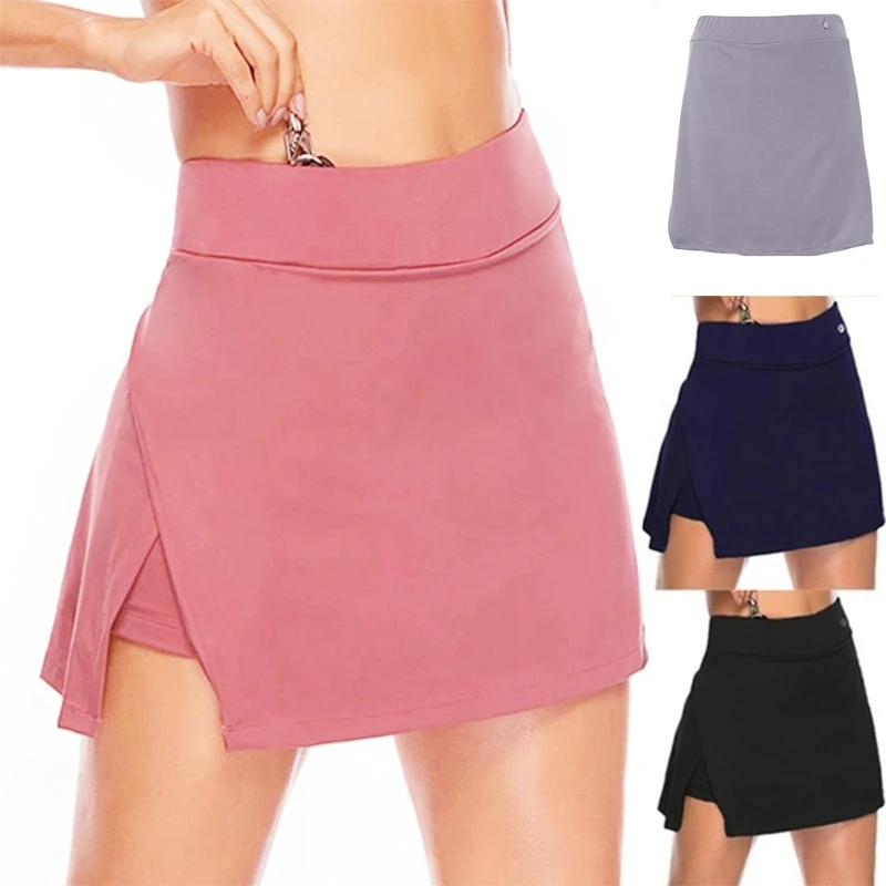 

Women Plus Size 2 In 1 Athletic Tennis Skirt with Built-in Shorts Waistband Pocket High Waisted Side Split Golf Skorts