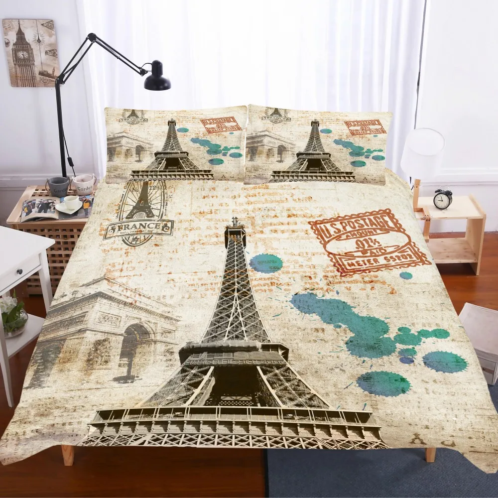 3 предмета ностальгия Постельное белье 3D Эйфелева башня печати пододеяльник