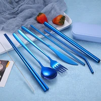 9pcs multi colors tableware variety set dinnerware kit fork knife stainless steel silverware boxed portable home tableware set