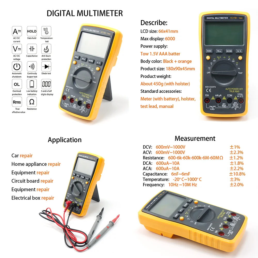 Цифровой мультиметр Ture RMS AC DC NCV Smart Multimetro Test er Ohm Емкость Гц измеритель напряжения