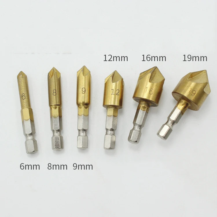 6 шт./компл. 5 Флейта зенкер 1/4 &quotшестигранный хвостовик HSS 90 градусов снятие фаски