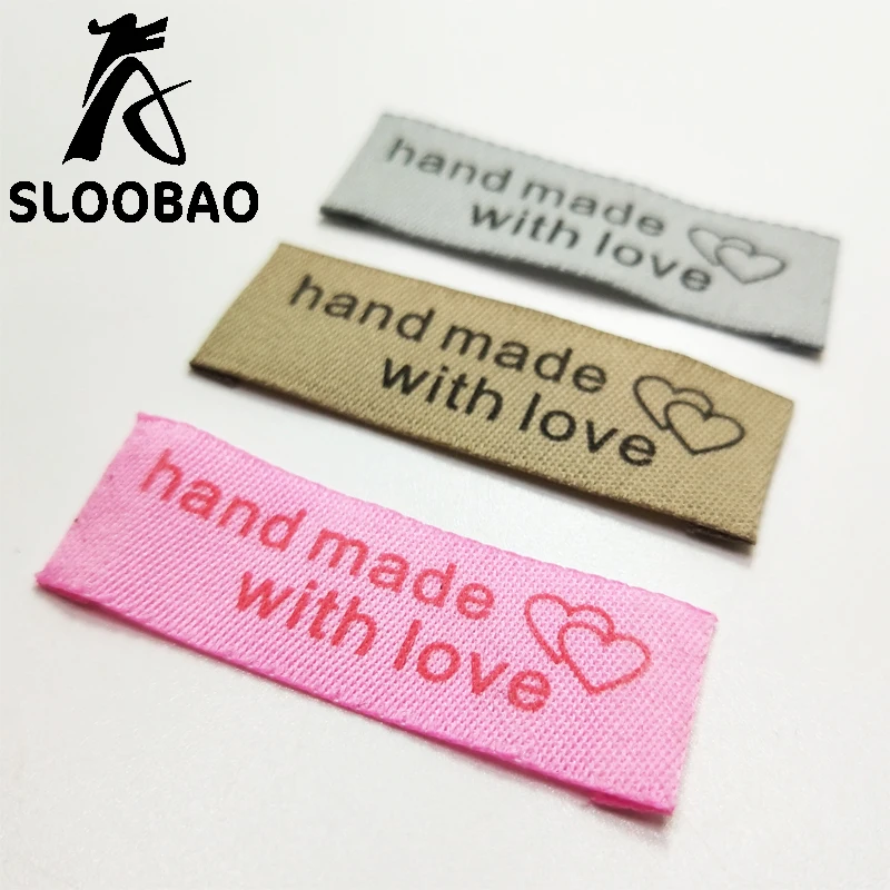 Тканые этикетки ручной работы с надписью love 100 шт. 5х1 5 см тканые печатные для