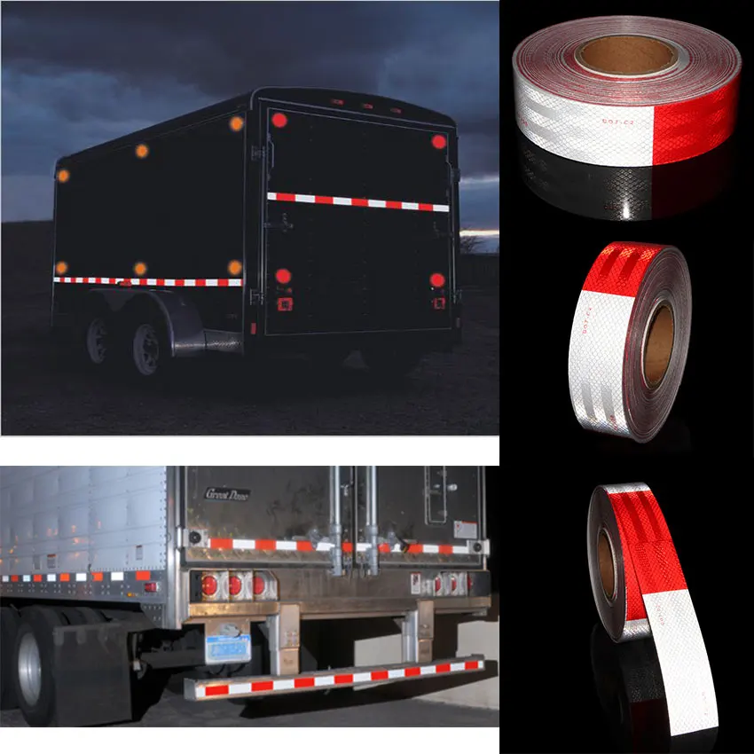 12'X2" Red/White DOT C2 Trailer Reflector Tape Truck Car Adhesive Sticker Bicycle Boxes SUV Vehicle Body Laser Film Car-styling |