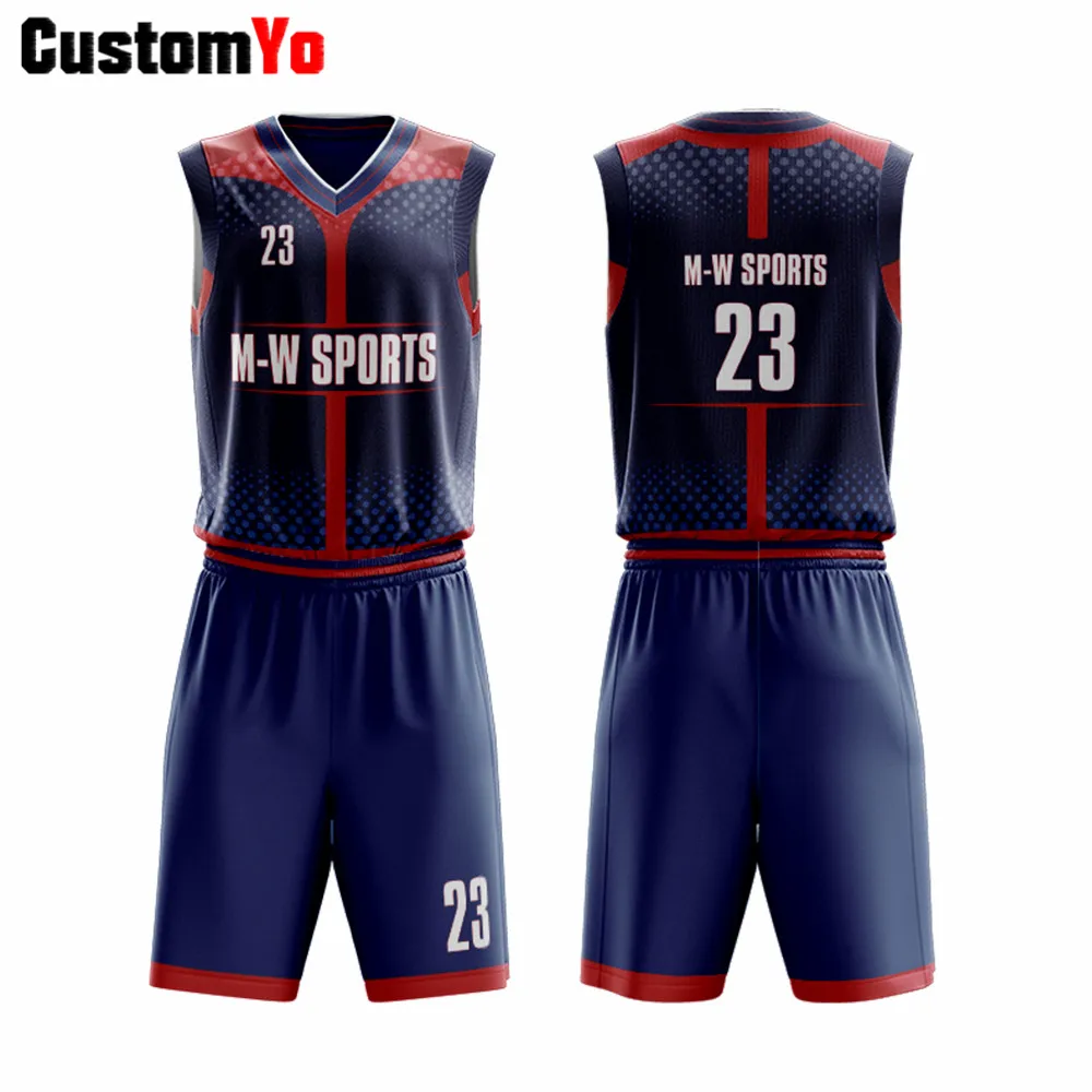 Blue Red Горячая заказной клуб Баскетбольная одежда с коротким рукавом баскетбольные майки - Цвет: Blue Red