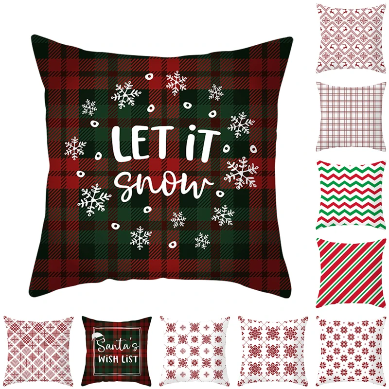 Чехол для подушки Fuwatacchi Merry Christmas Gift красный черный плед декоративные наволочки