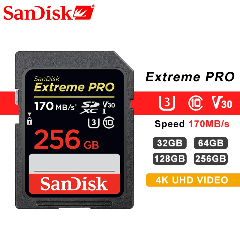 Карта памяти SanDisk для зеркальных камер Canon Nikon SD карт 16 ГБ 32 64 128 256 80 МБ/с. 95 съемка