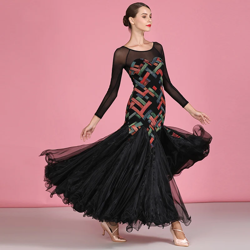 

Black Dress Ballroom Dance Dresses Women Designer Clothes Long Sleeve Modern Dance Outfits Stage Costume Tango Dance Wear JL2696