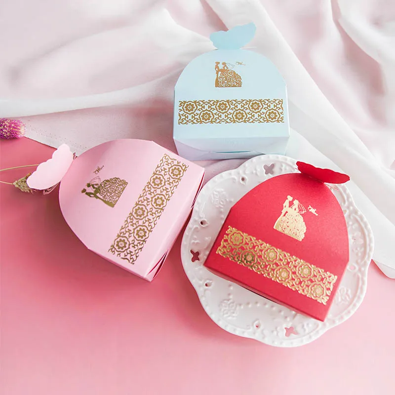 20Pcs European Golden Butterfly Bride and Groom Candy Box Wedding Red Blue Gift Packing Bag Sugar Boxes Party Favour Shower | Дом и сад
