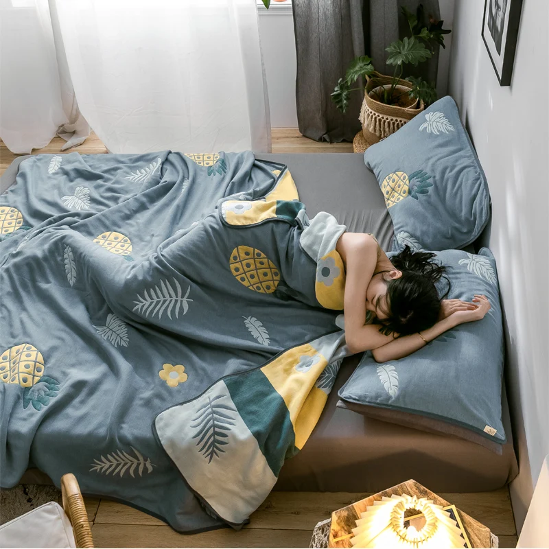 Lemon Quilts Thread Blanket Soft 6 Layer Gauze Summer Duvet 100% Cotton 150*200cm Bed Cover 2020 New Jacquard Bedspread 1pc | Дом и сад