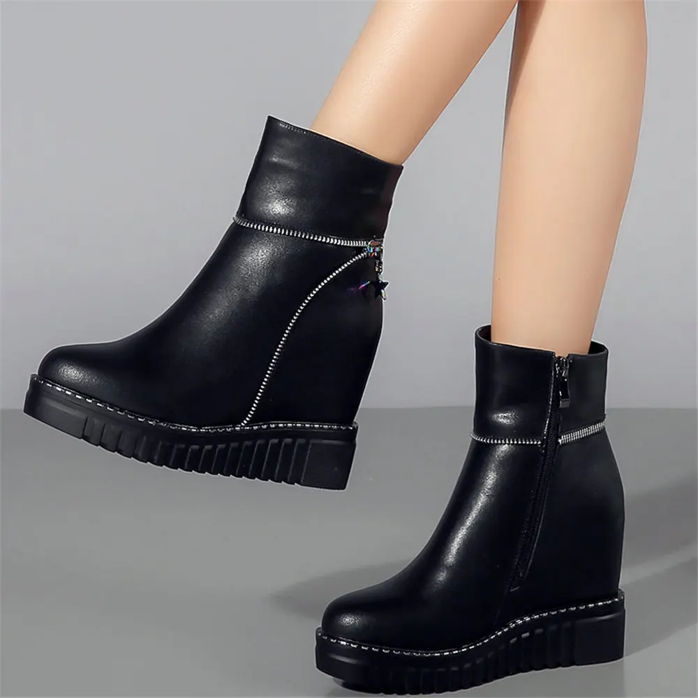 Platform Pumps Shoes Women Genuine Leather Wedges High Heel Ankle Boots Female High Top Round Toe Fashion Sneakers Casual Shoes