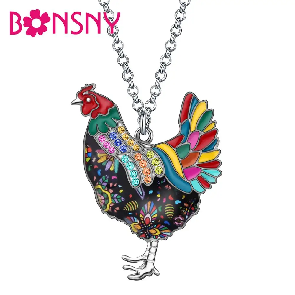 Ожерелье с курицей Bonsny из эмалированного сплава цветочным рисунком курица