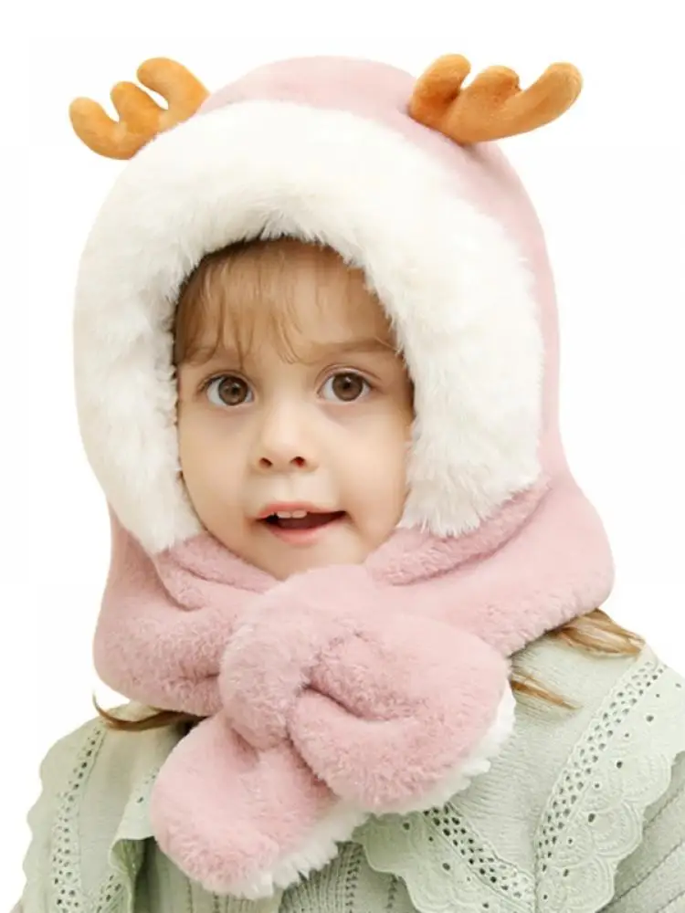 

Autumn And Winter New Boys And Girls Outdoor Sports Warm Plush Scarf One-Piece Christmas Baby Hat