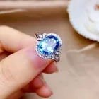 Женское кольцо с сапфировым стеклом DIWENFU, обручальное кольцо из белого золота 14 карат, с драгоценным камнем и голубым топазом, в коробке