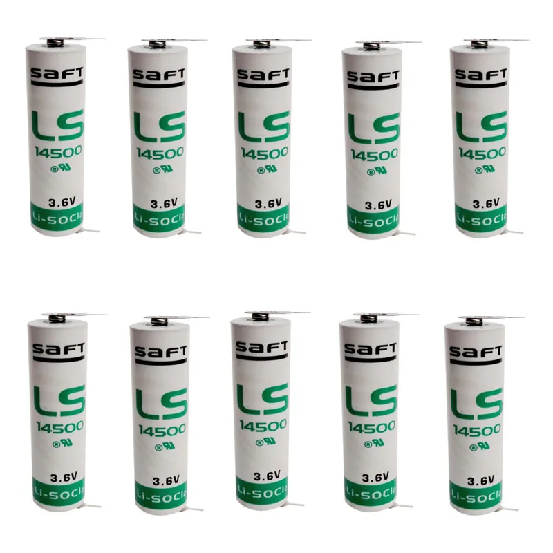 

10pcs/Lot Original New SAFT LS14500 ER14505 14500 AA 3.6V 2600mAh PLC Primary Lithium Battery with Welding Foot Pins