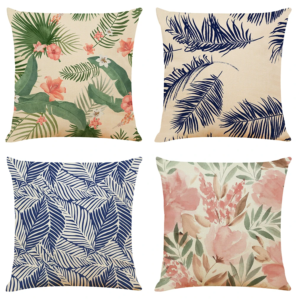 

Tropical Plant Leaf Cushion Cover Decorative Pillows Fashion Seat Cushions Home Decor Soft Flax Throw Pillow Sofa Pillowcase