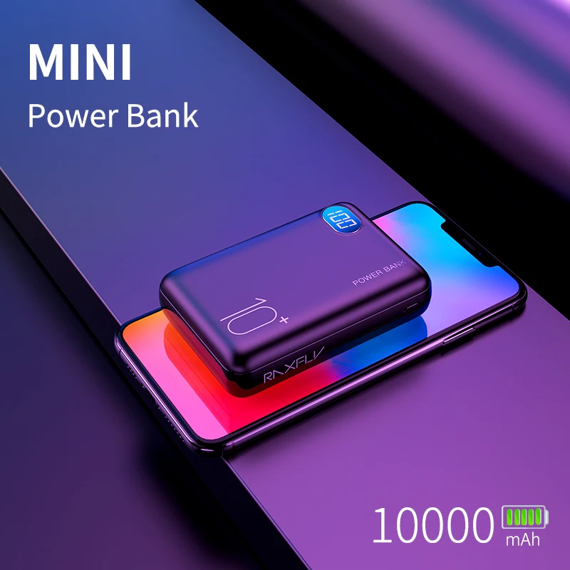 RAXFLY mi ni power Bank 10000 мАч портативный светодиодный экран для iPhone Xiao с двумя usb-портами