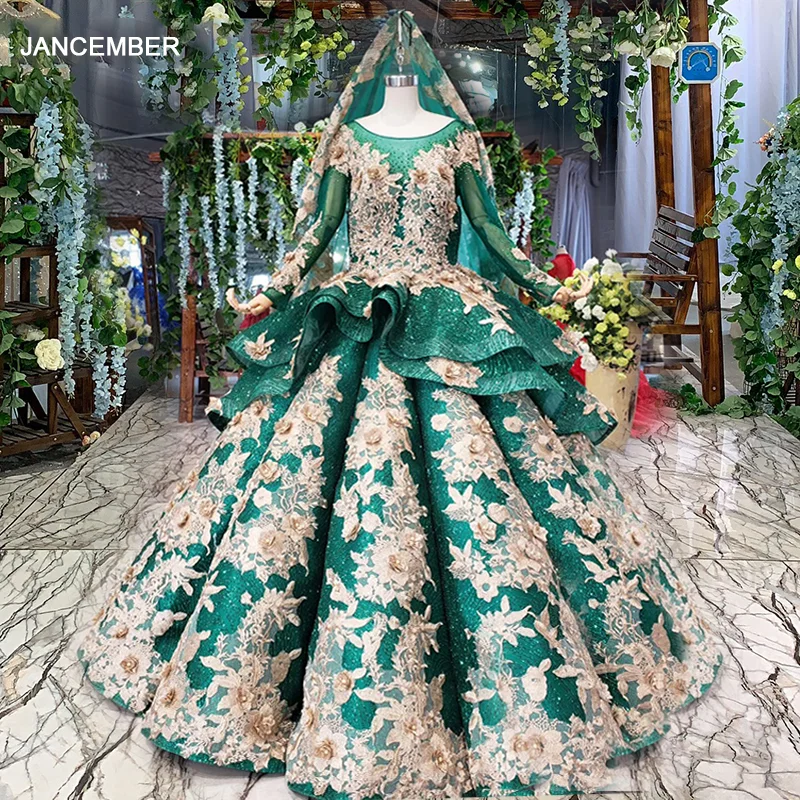 HTL950 зеленое вечернее платье мусульманское женское с О-образным вырезом и длинным