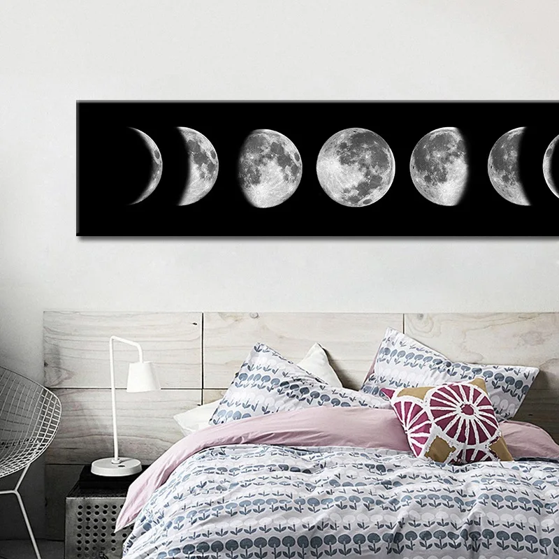 

Lunar Eclipse Black and White Photography Decorative Canvas Painting Modern Minimalist Bedroom Bedside Painting Core