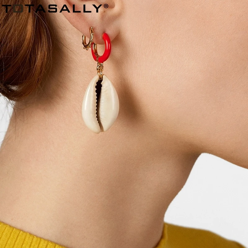 TOTASALLY натуральные серьги ракушки женские модные кольца с цветным покрытием
