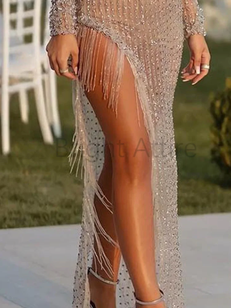 

Sexy Formal Prom Dresses Slide Split Mesh See Through Anniversary shinning Deep V Mermaid Gowns Evening Dress Party Vestidos