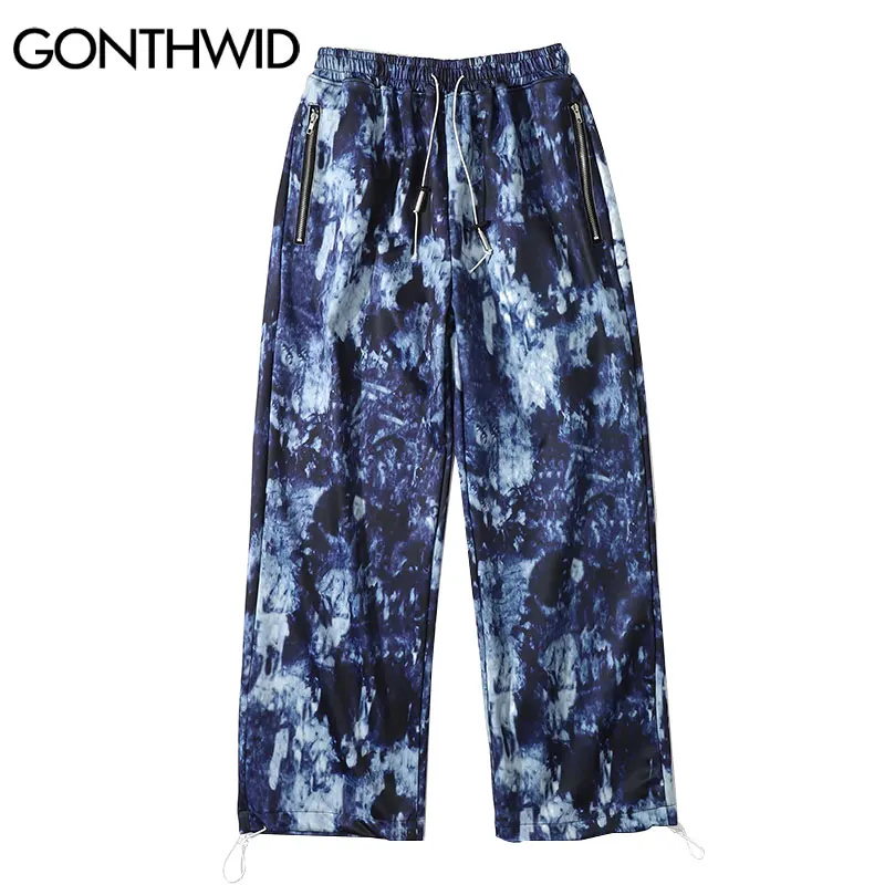 

GONTHWID Harem Pants Streetwear Tie Dye Print Zipper Pockets Baggy Pants Harajuku Hipster Hip Hop Casual Loose Trousers