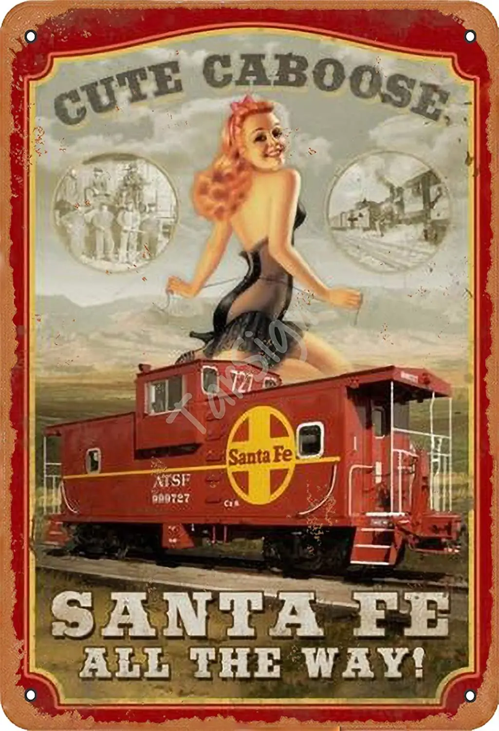 

Wall Plaque Santa Fe All The Way Sexy Train Girl Vintage Tin Sign Logo 12x 8 Inches Advertising Eye-Catching Wall Decor 8 X12In