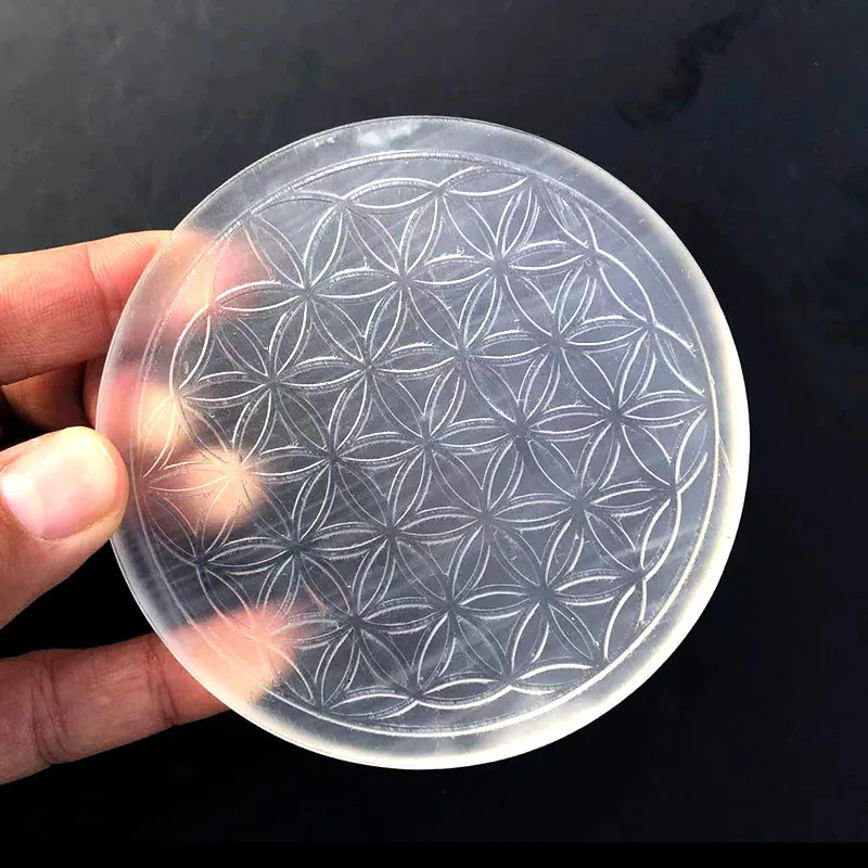 

1 Pcs Natural White Selenite Stone Gypsum Plate Flower of Life