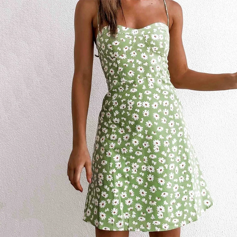 Платье на бретельках женское с цветочным принтом узкое мини-платье запахом