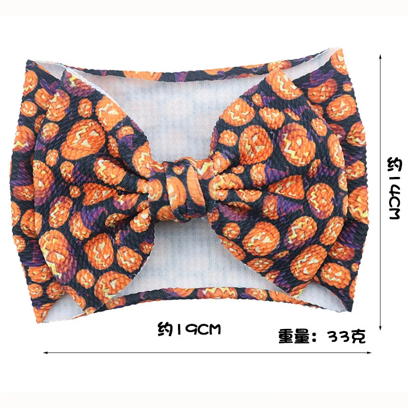 New Halloween Print Turban 7'' Big Hair Bows Headband For Girls Head Wraps Textured Fabric Elastic DIY Kids Accessories |