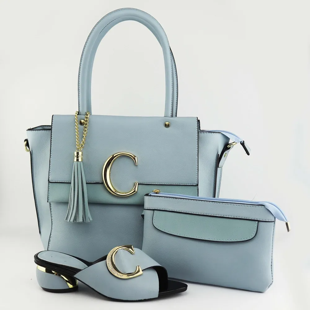 

2020 White Medium Heels Women Slippers Shoes Matching With Big Bag And Purse Set CR533 Height 4.3cm