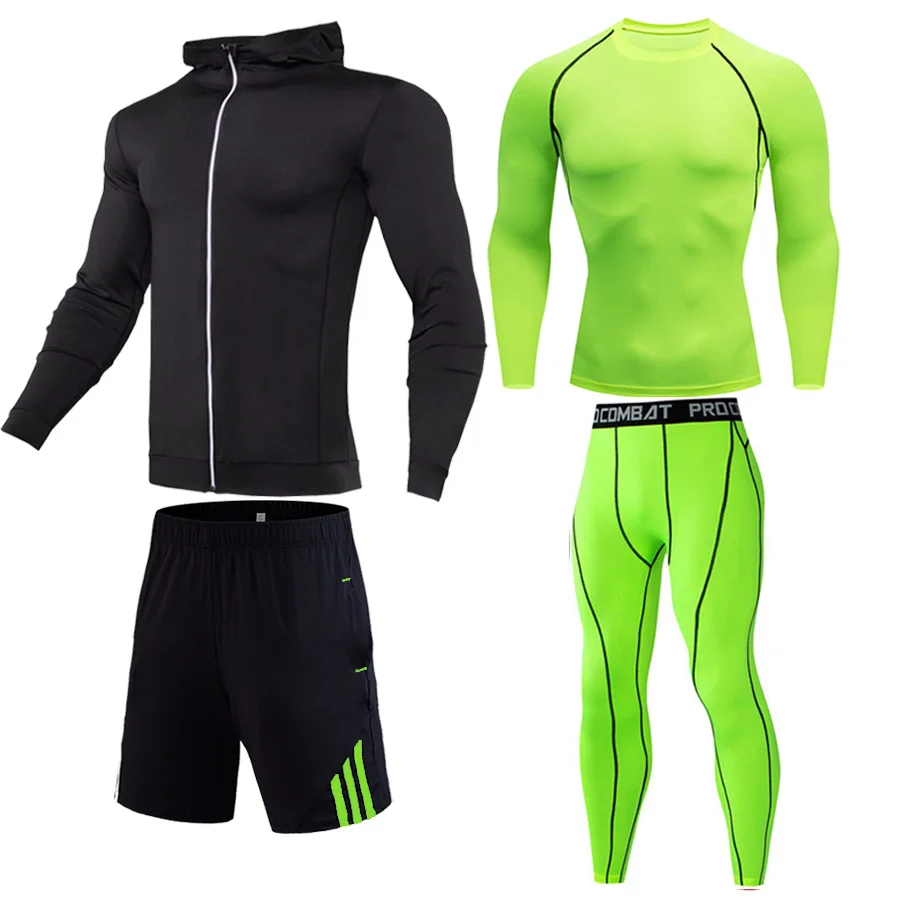 4-piece suit 13 Мужское длинное зимнее термобелье 4 шт спортивный костюм Спортивные Компрессионные костюмы спортивный костюм тренировочный комплект Мужской полный костюм спортивный костюм - Цвет: 4-piece suit 13