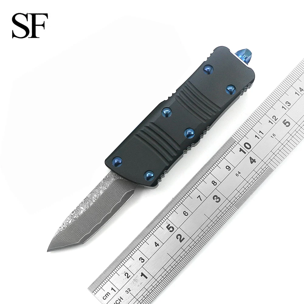 SF мини походный OTF портативный нож дамасское лезвие авиационный алюминий CNC